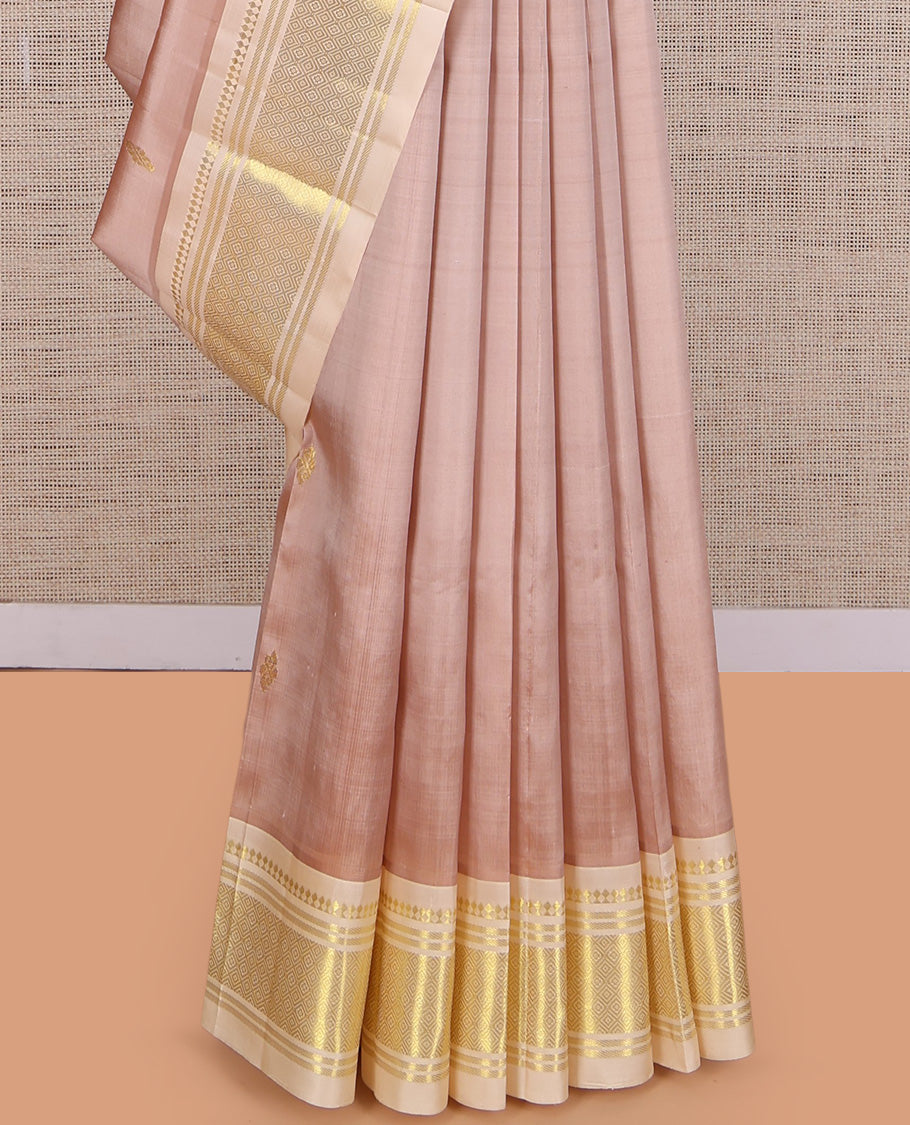 Light Sandal Kanchipuram Zari Butta Silk Saree