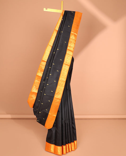 Black buttas kancheepuram silk saree with contrast korvai intricate zari design & zari jaal design pallu