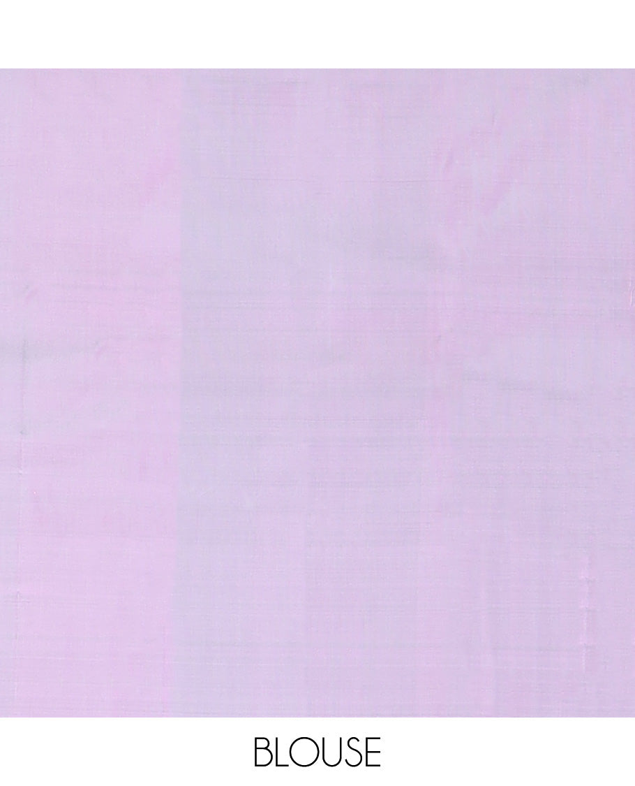Pink kancheepuram silk saree with contrast floral design border & floral motifs pallu