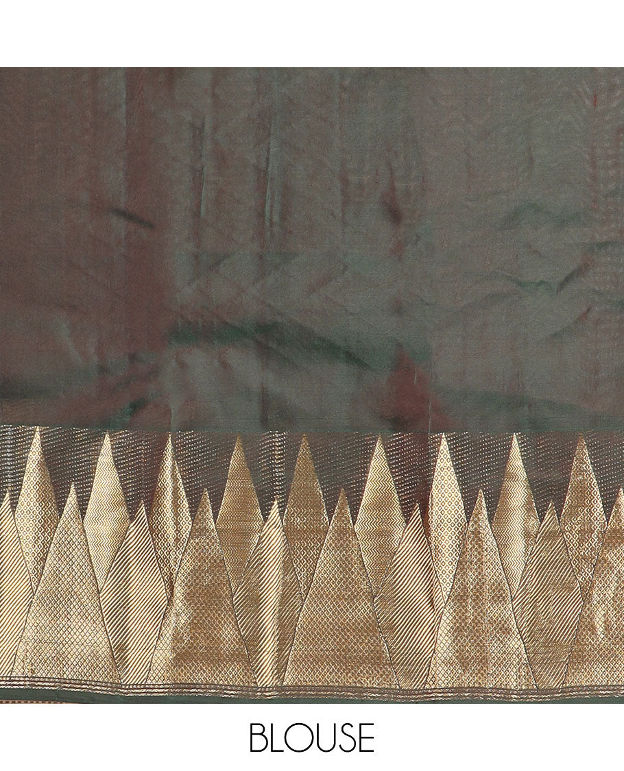 Black plain Kanchipuram silk saree, zari thazampoo rekku border & jaal pallu