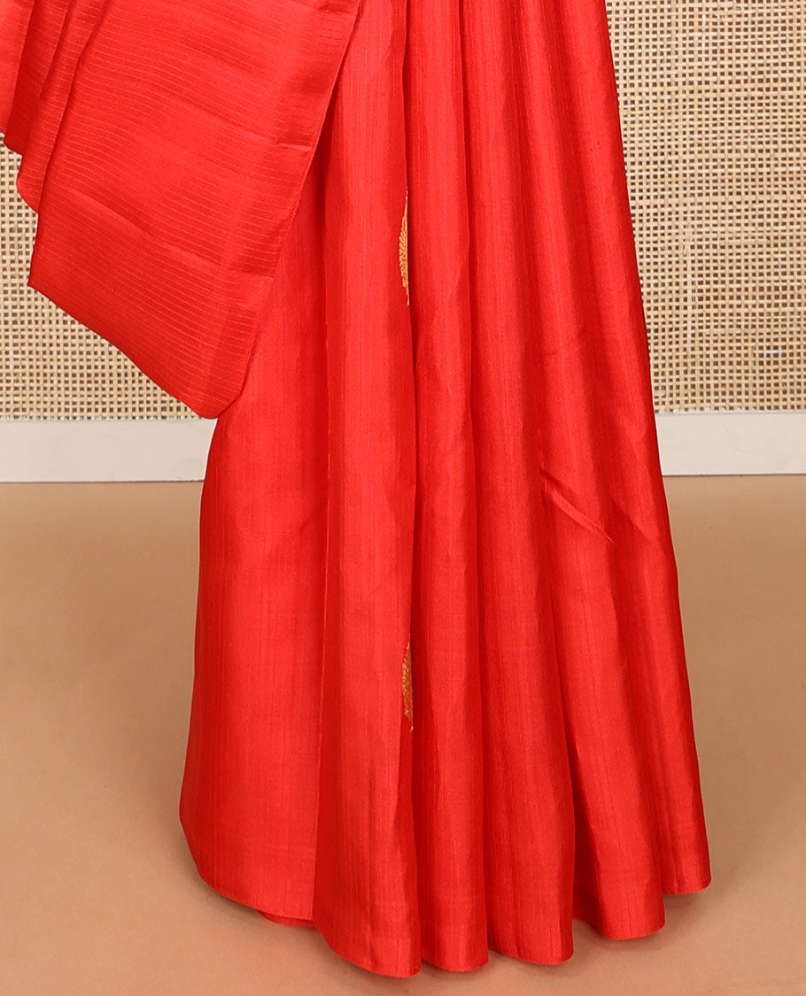 Borderless red leaf buttas kancheepuram silk saree with jaal design pallu