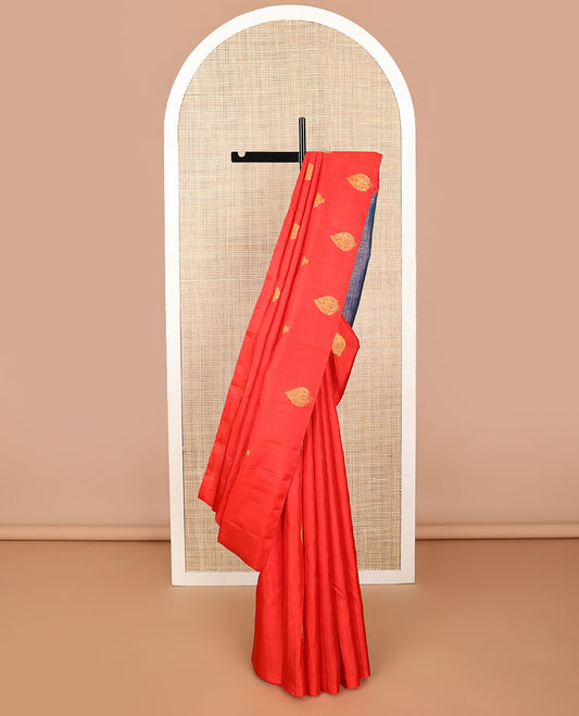 Borderless red leaf buttas kancheepuram silk saree with jaal design pallu
