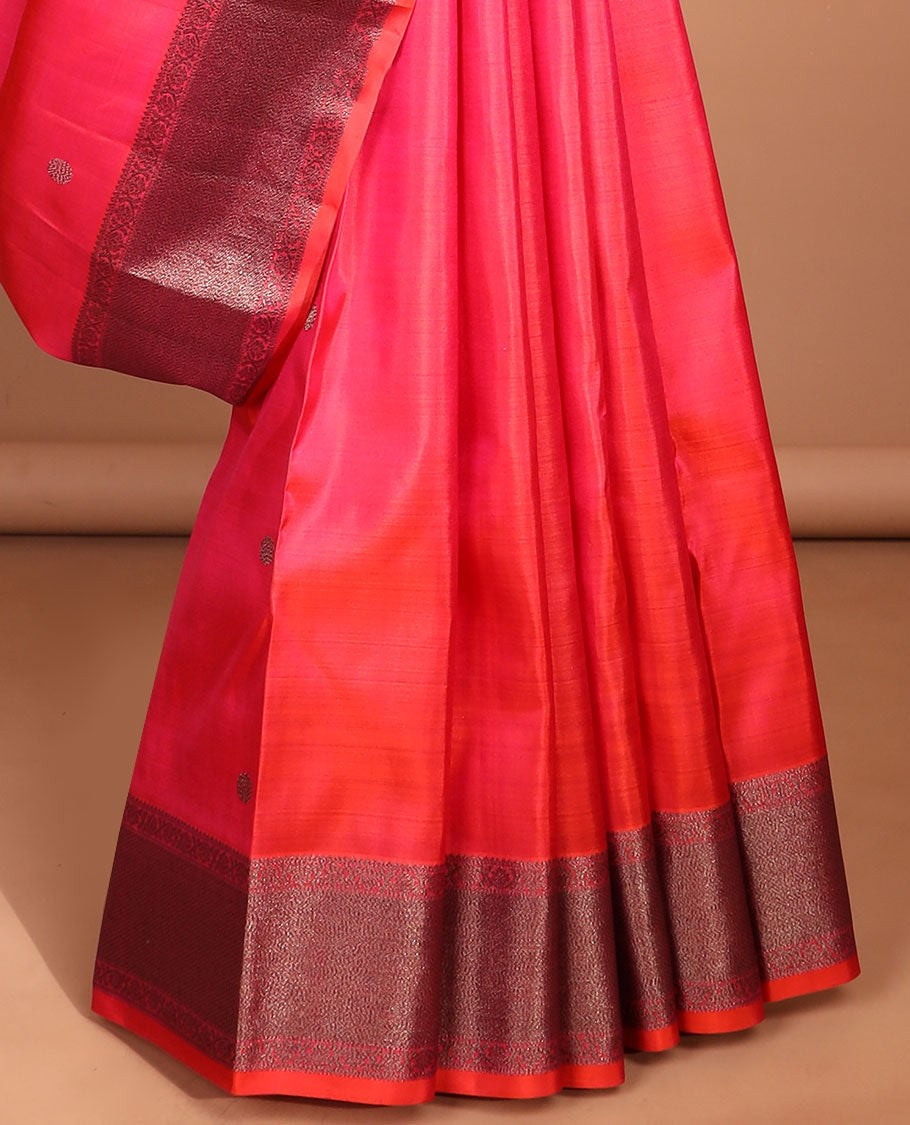 Pink round buttas kancheepuram silk saree with self zari design border & in tricate zari design border