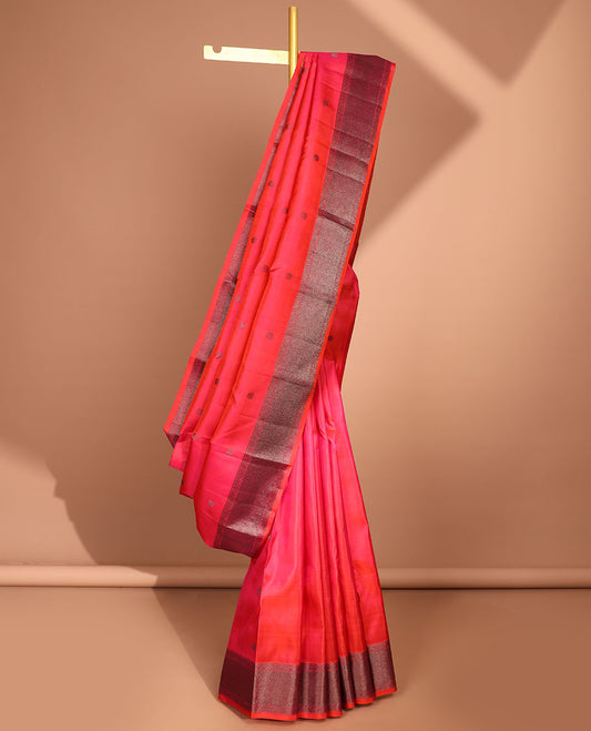 Pink round buttas kancheepuram silk saree with self zari design border & in tricate zari design border