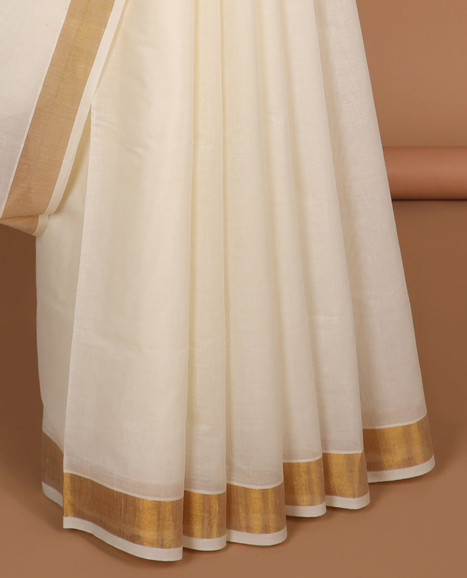 Cream zari buttas kerala saree, zari border & pallu of zari designs