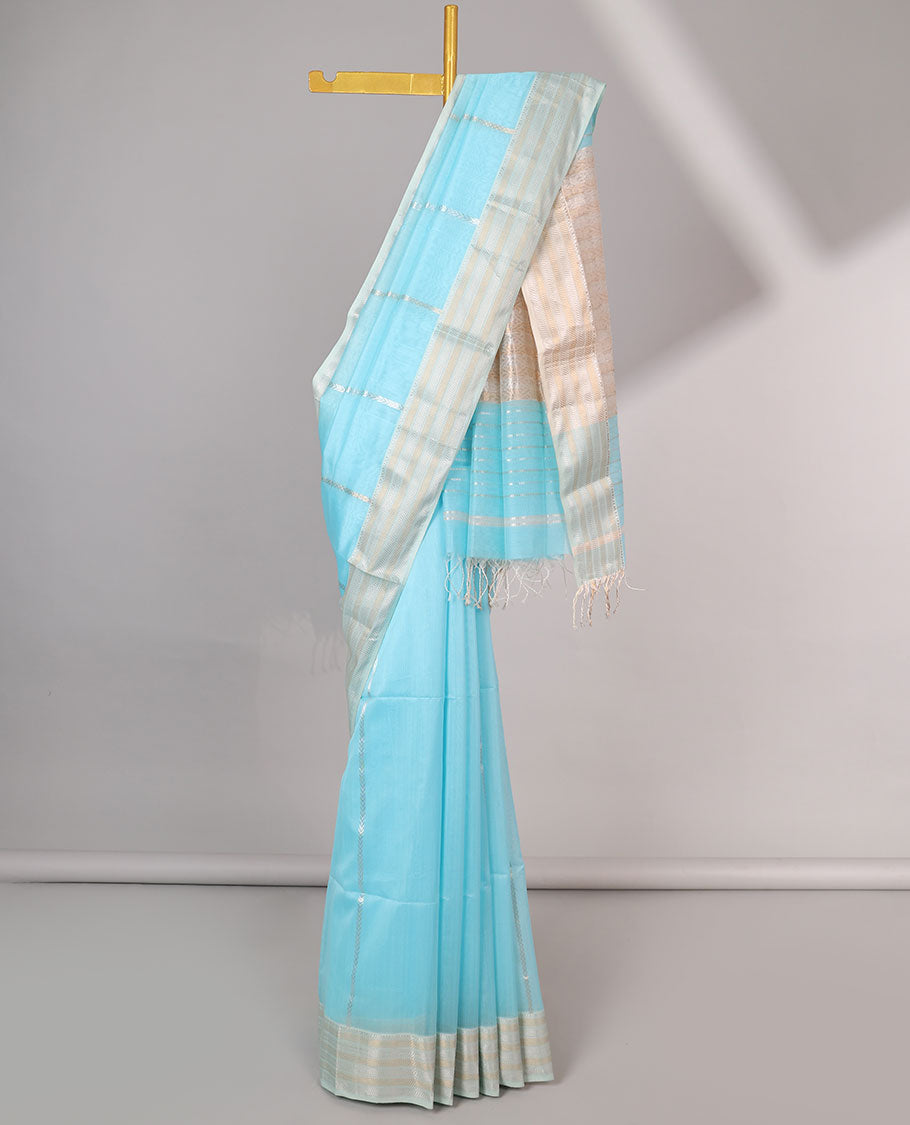Pink striped maheshwari cotton saree with contrast zari striped border & pallu of stripes