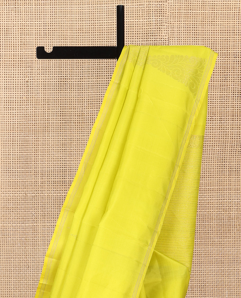 Yellow Mayuri Lite Silk Mix Saree, Sparsely Threaded with Zari Buttas, a Piping Border, Sparsely Woven Pallu, and a Matching Blouse