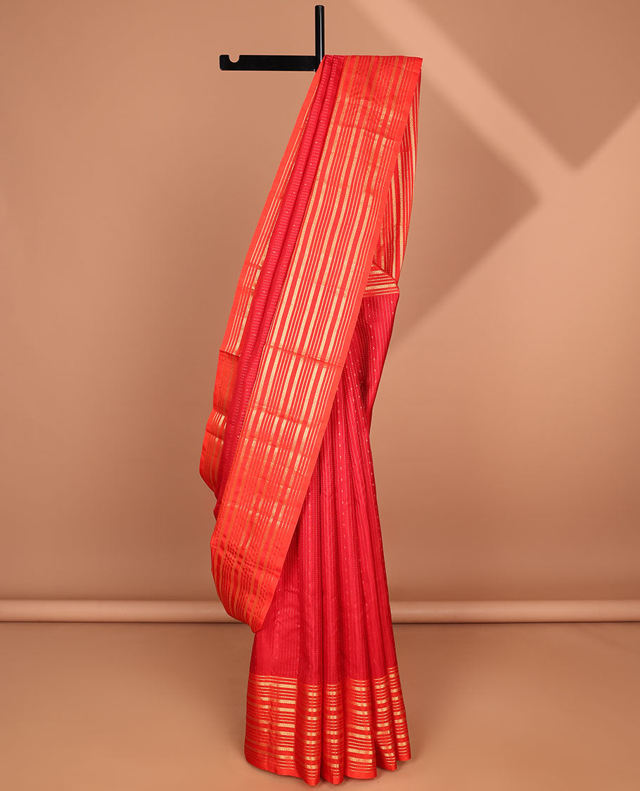 Red striped design mayuri soft silk saree with self traditional zari design border & intricate zari design pallu