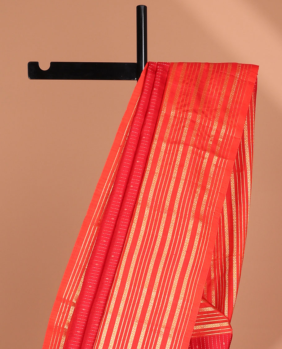 Red striped design mayuri soft silk saree with self traditional zari design border & intricate zari design pallu