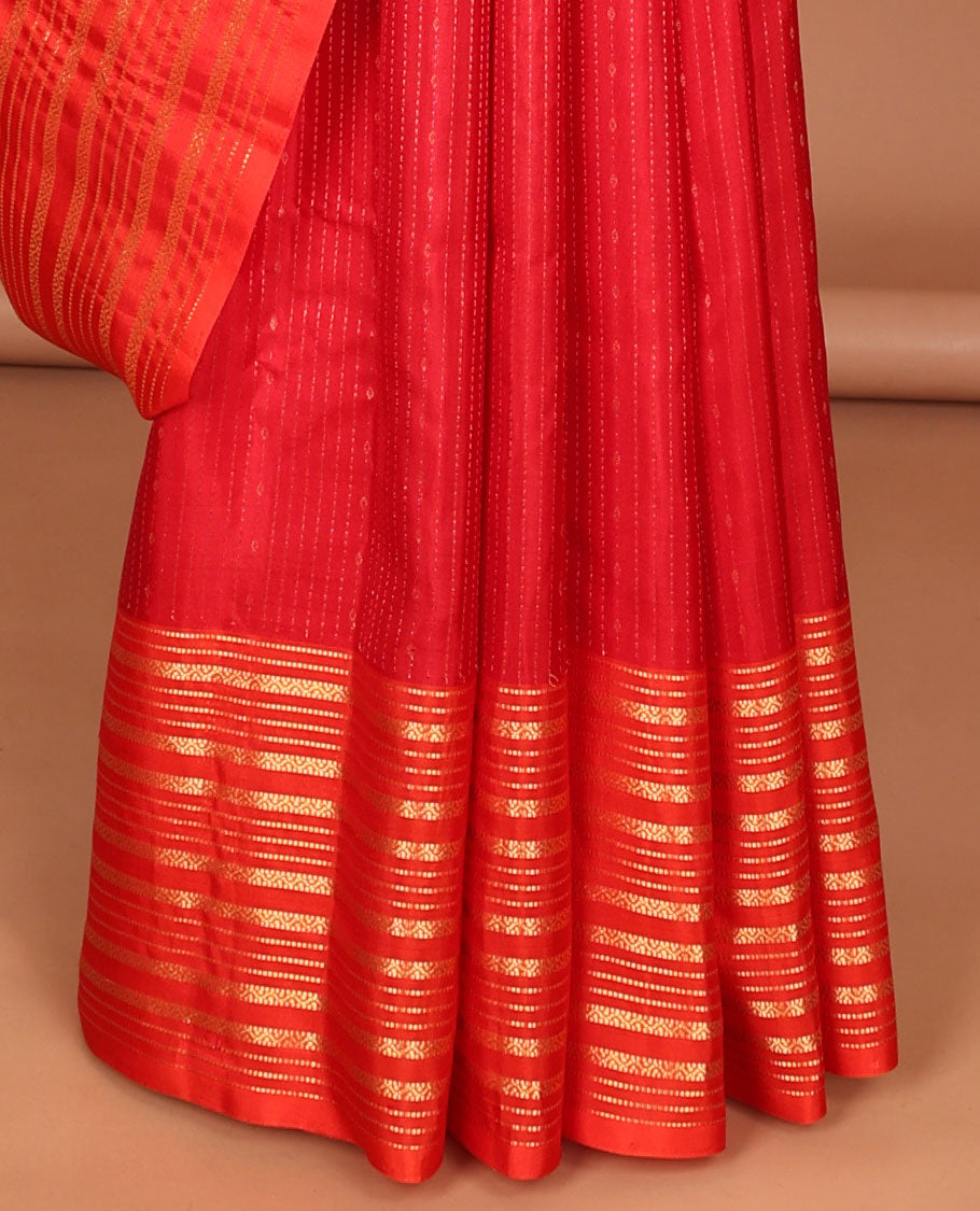 Red striped design mayuri soft silk saree with self traditional zari design border & intricate zari design pallu