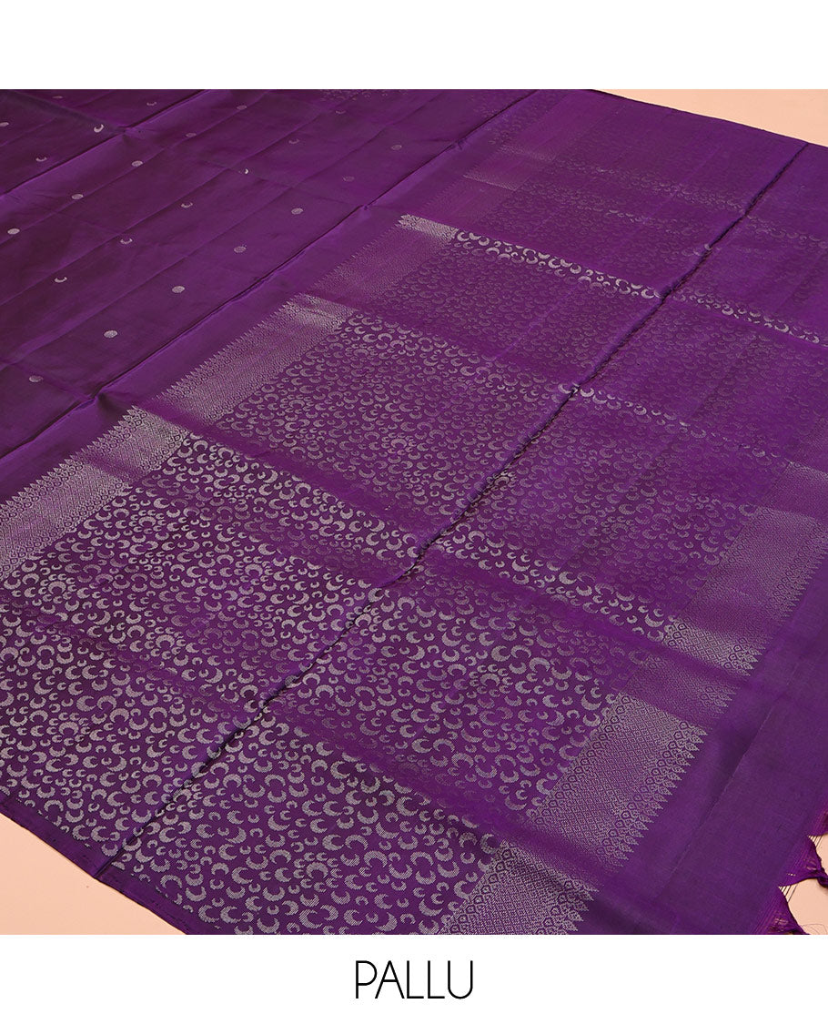 Violet Mayuri Soft Silk Saree, Mesmerized with Moon Buttas, Highlighted by a Moon Design Border, Pallu Steeped with Moon Designs, and a Matching Blouse