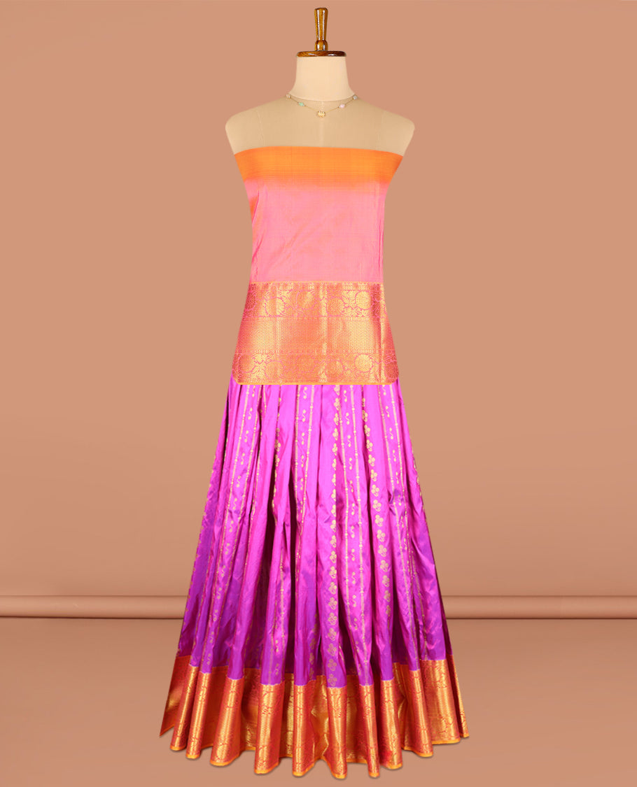 Rani Pink Pure Silk Navarathna Pavadai Material Set