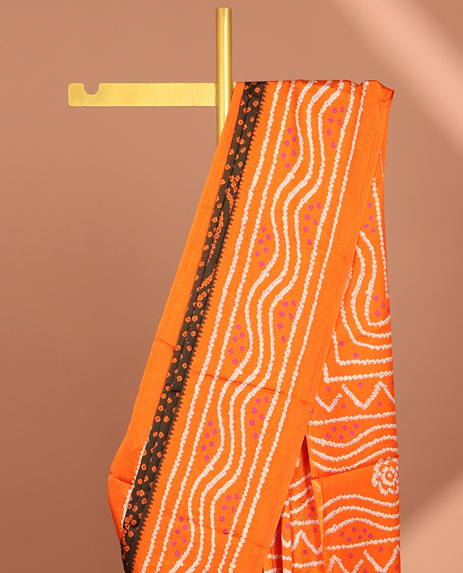 Brown all over bandhani printed crepe silk saree with contrast bandhani printed border