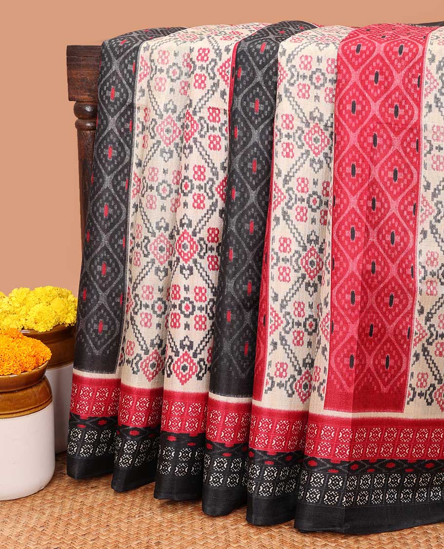 Cream with red odisha design khadhi silk saree with contrast self print blouse