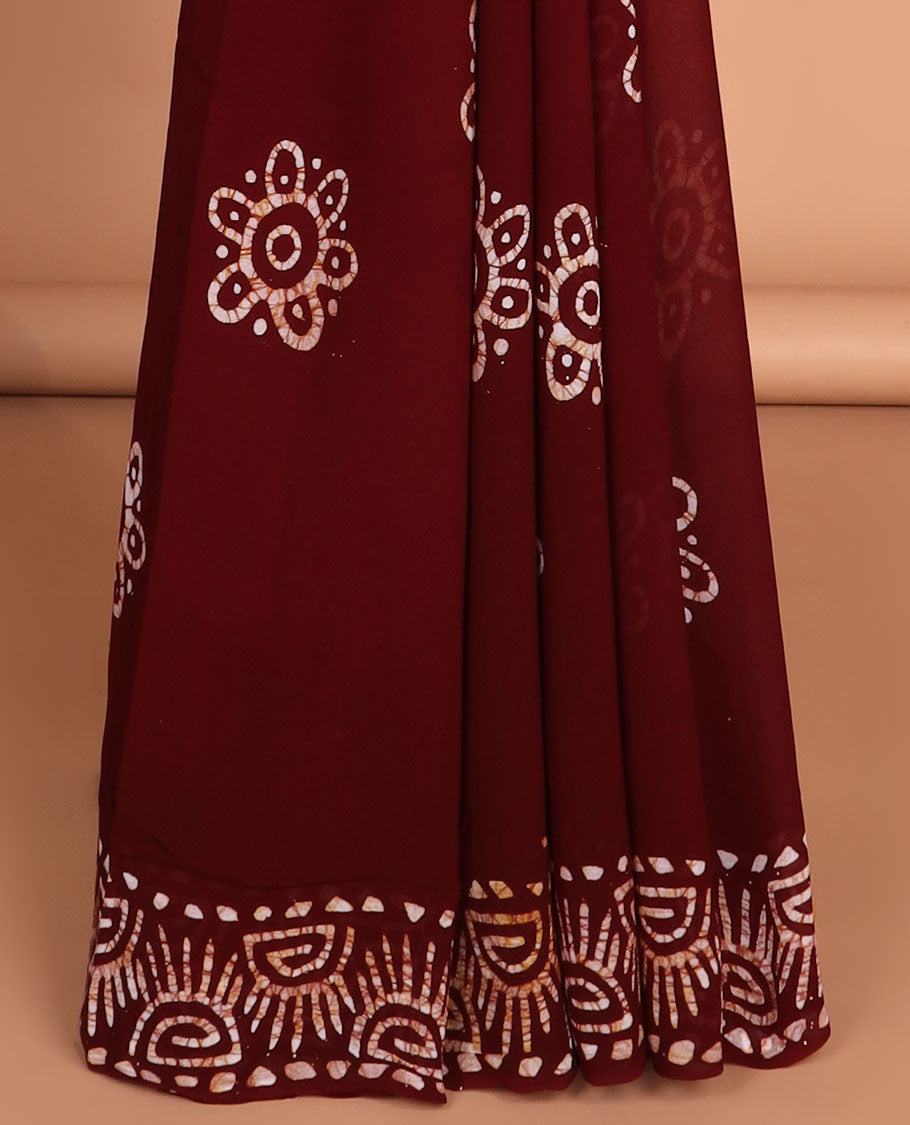 Maroon pathink print georgette saree with pathink print pallu & running blouse