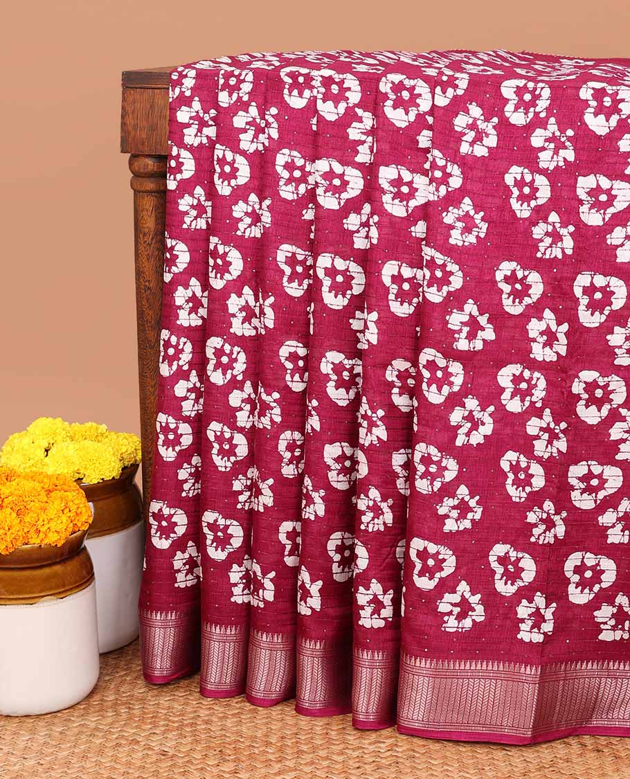 Wine pathik print , sequins design dola silk saree with copper thread border & small pathik printed blouse