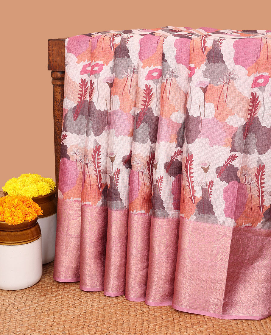 pink kotta checks design with big zari weaving border