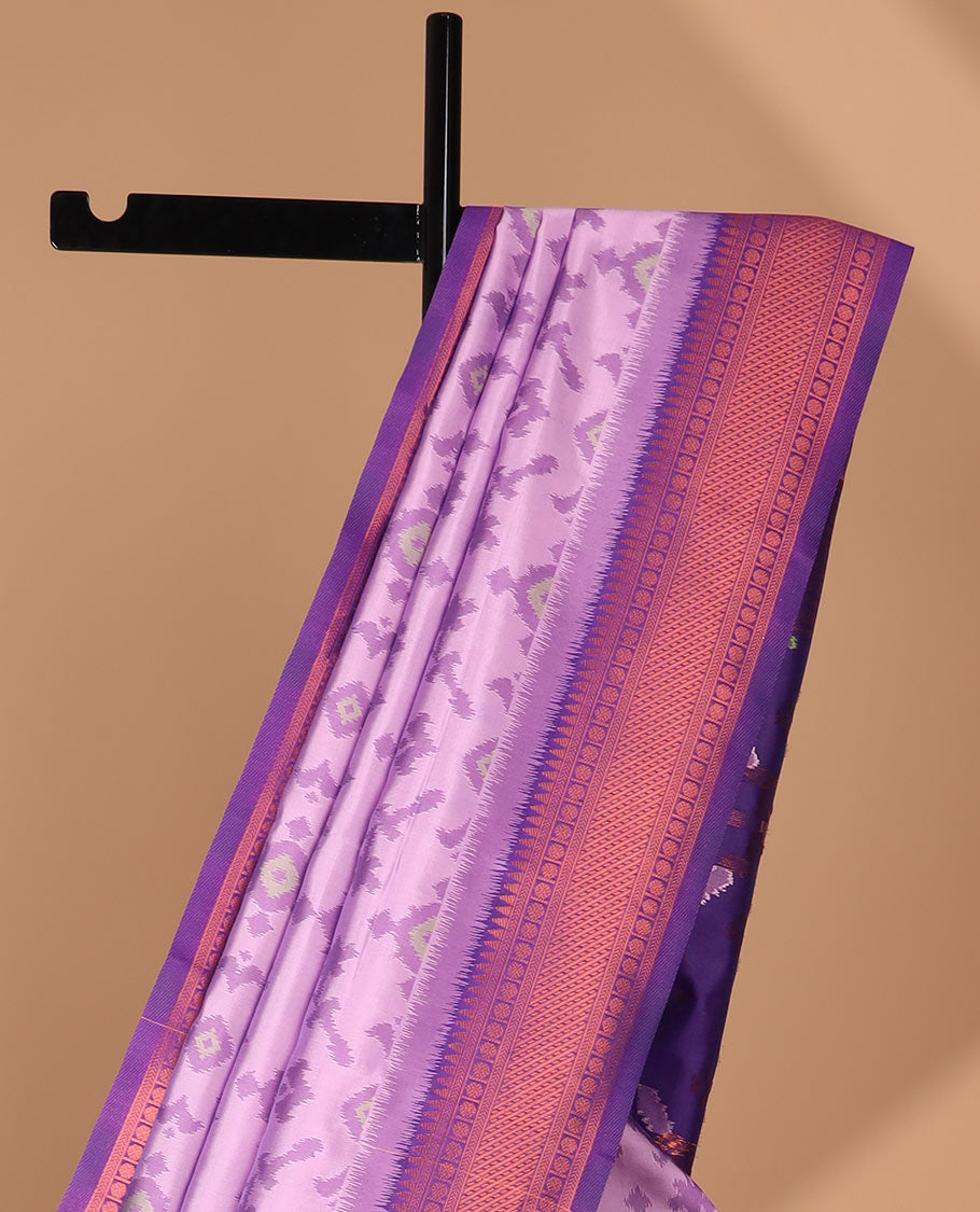 Lavender ikkat design mulberry silk saree with contrast border & ikkat pallu along with self embosed butta blouse