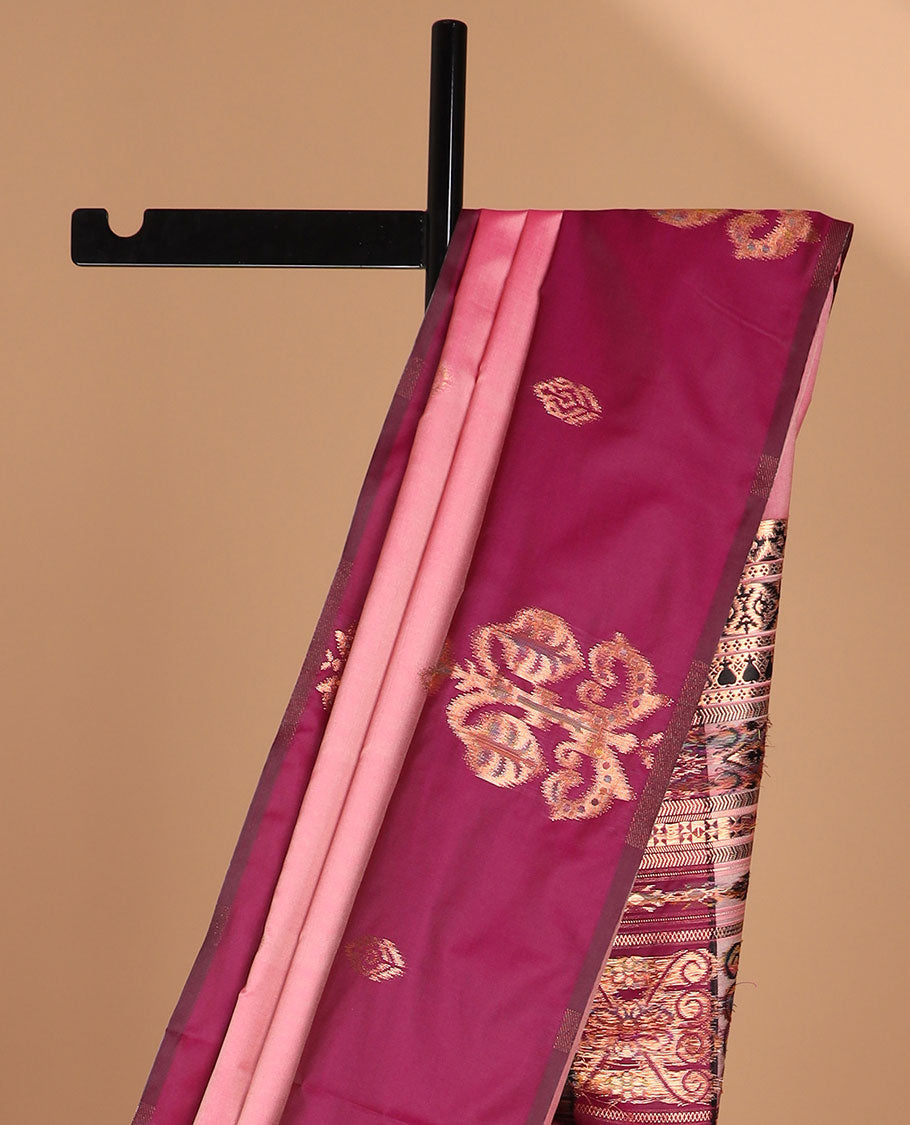 Onion pink meena work butta luxury soft silk saree with open meena work with tussle & contrast blouse