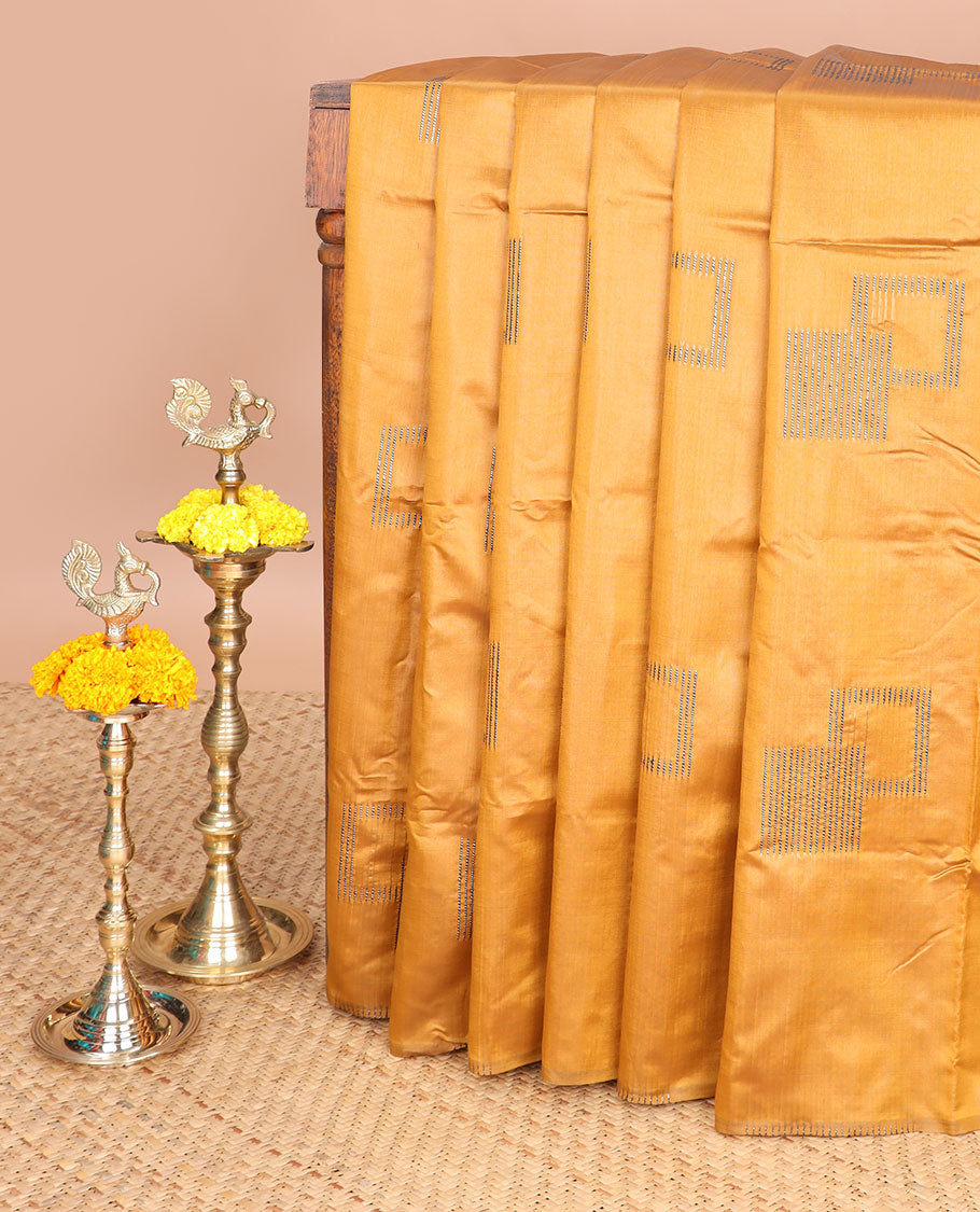 Mustard neem zari design litchi soft silk saree with self border & neem zari design pallu along with plain blouse