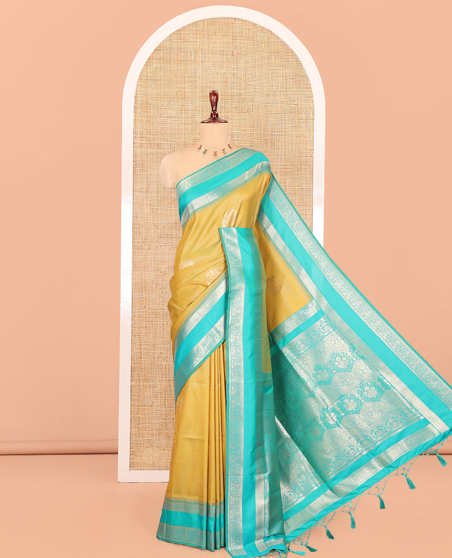 Mehenti Zari Design Elite Soft Saree, Contrast Rettai Pettu Border, Grand Pallu, and a Contrast Blouse