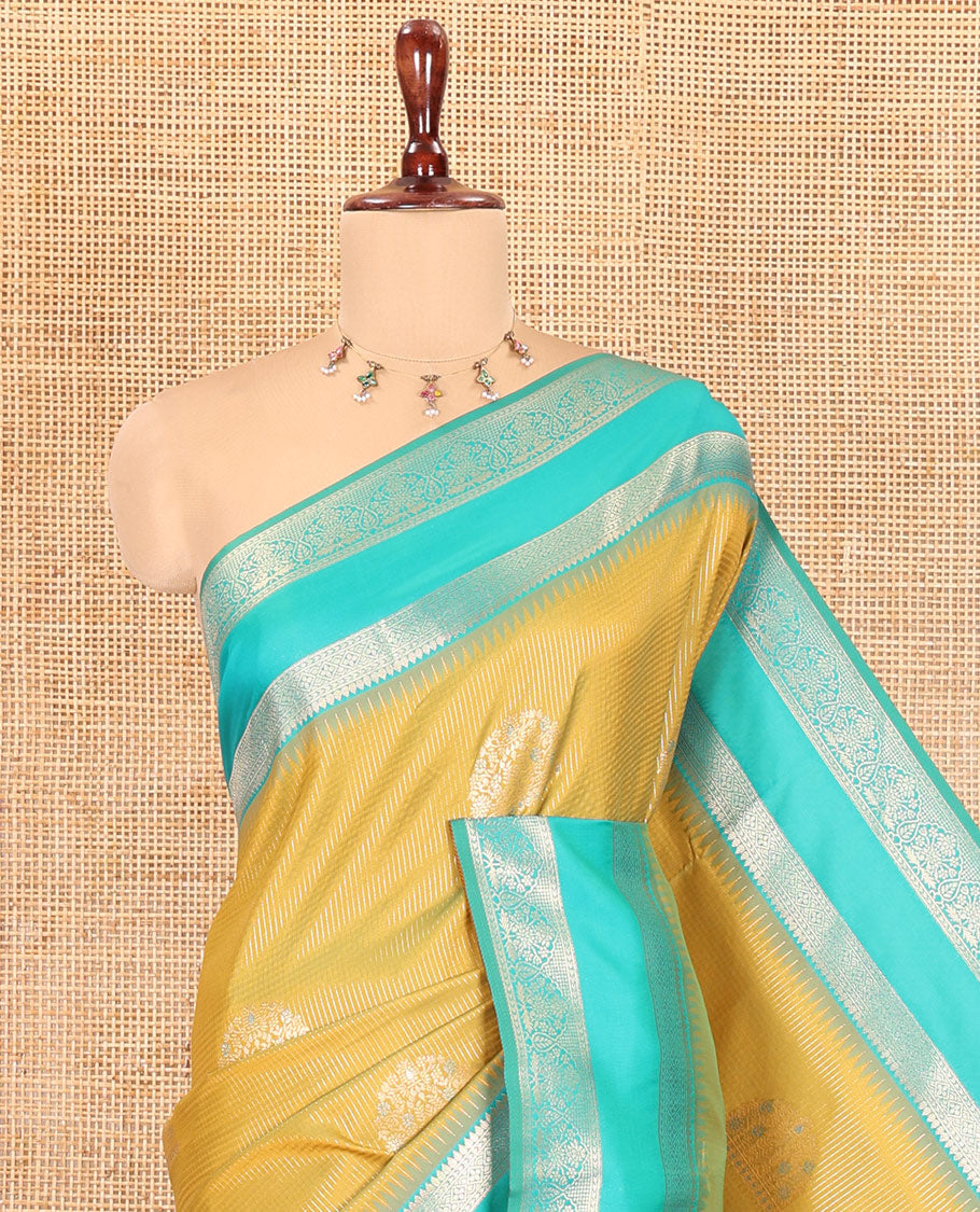 Mehenti Zari Design Elite Soft Saree, Contrast Rettai Pettu Border, Grand Pallu, and a Contrast Blouse