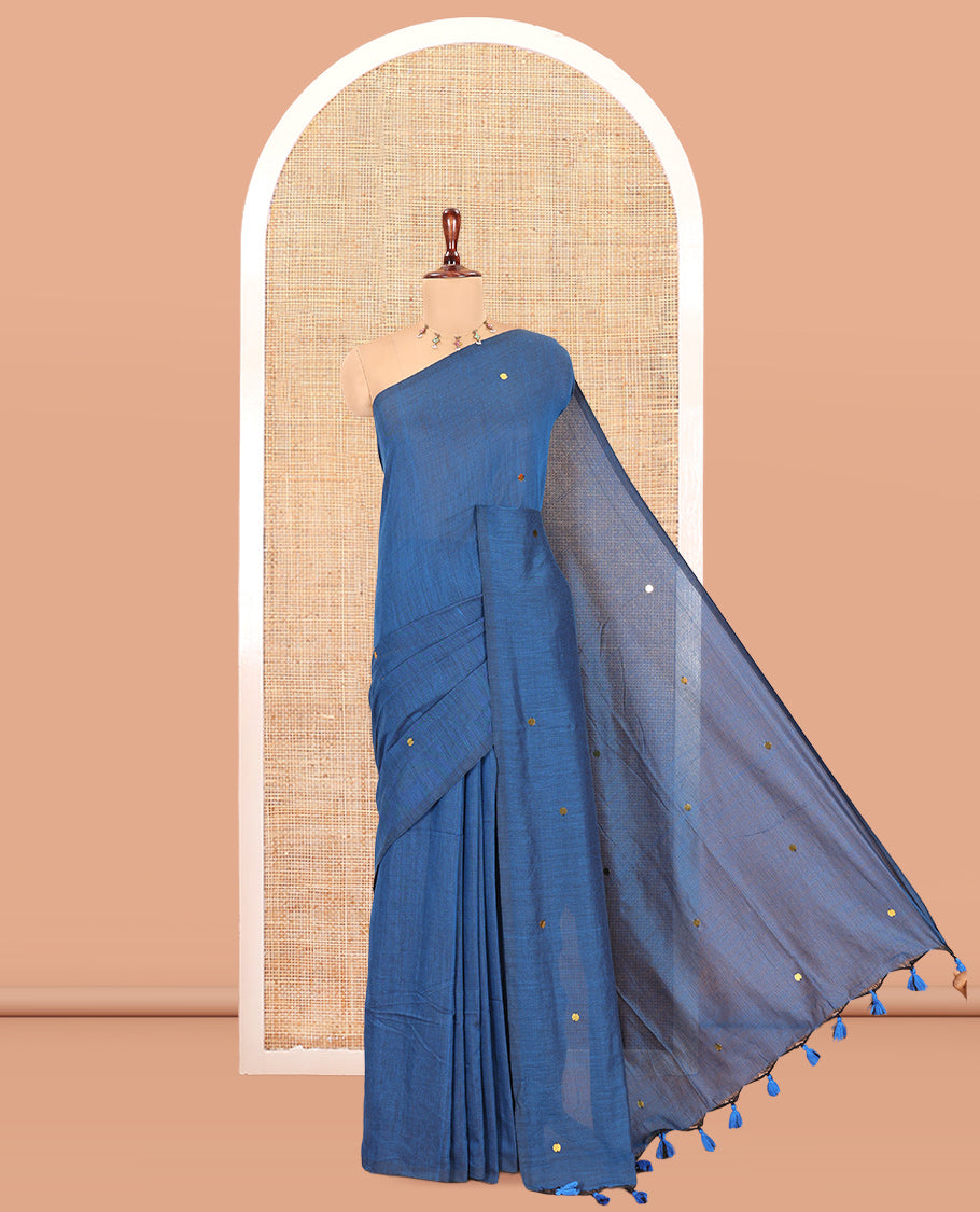 Borderless Blue Khadi Cotton Saree