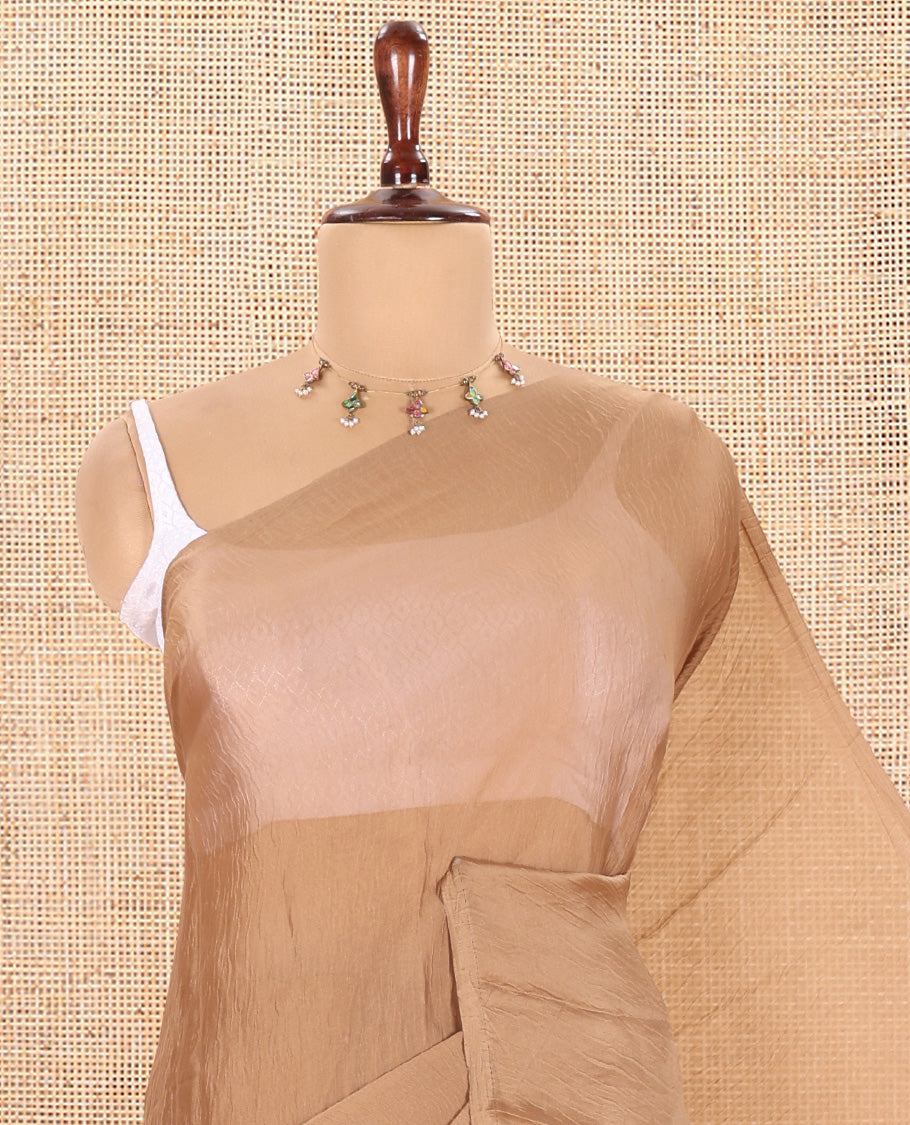 Borderless Brown Plain Rangoli Chiffon Saree