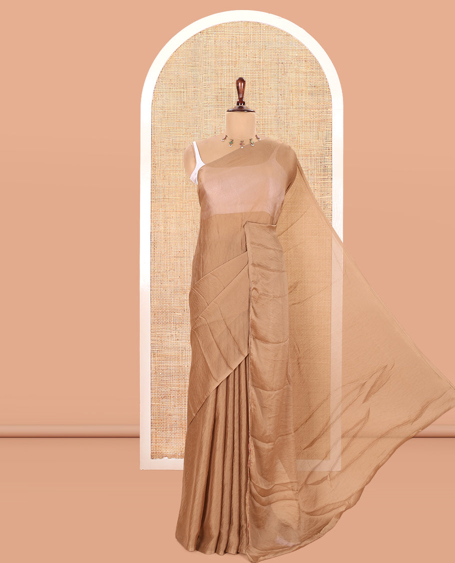 Borderless Brown Plain Rangoli Chiffon Saree