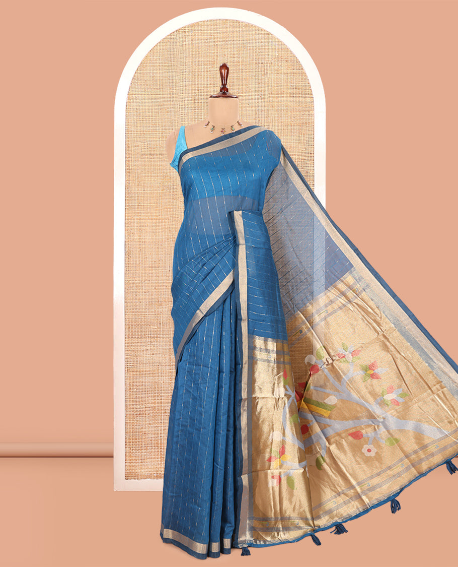 Blue Munga Cotton Saree