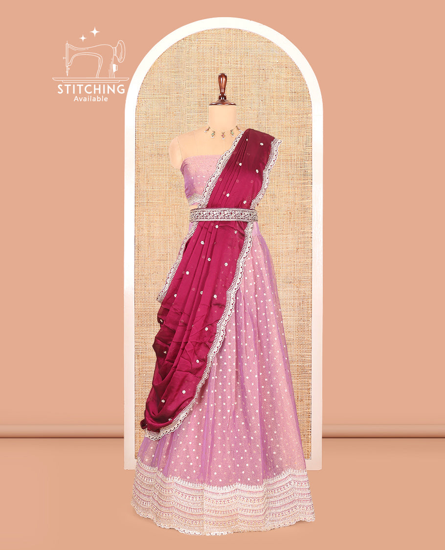 Dark Lavender Moss Organza Half-Saree