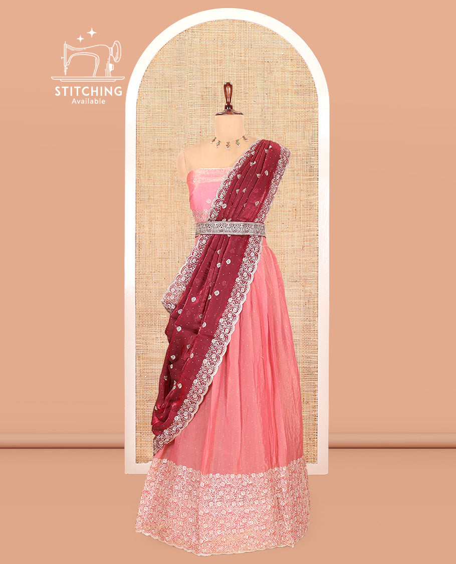 Peach Moss Organza Half-Saree