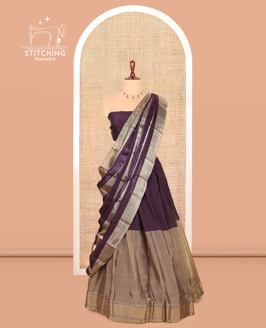 Dark Purple Velvet Organza Half-Saree