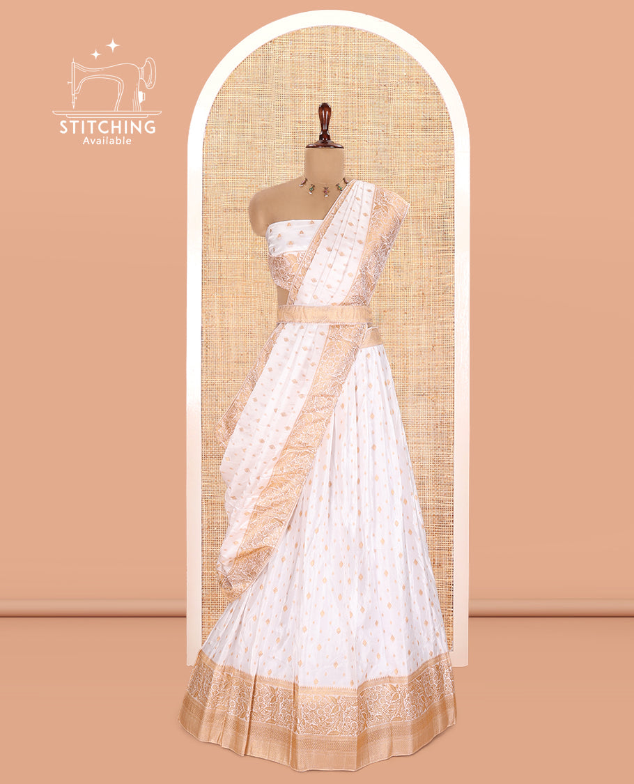 Milk White Semi-Silk Half-Saree