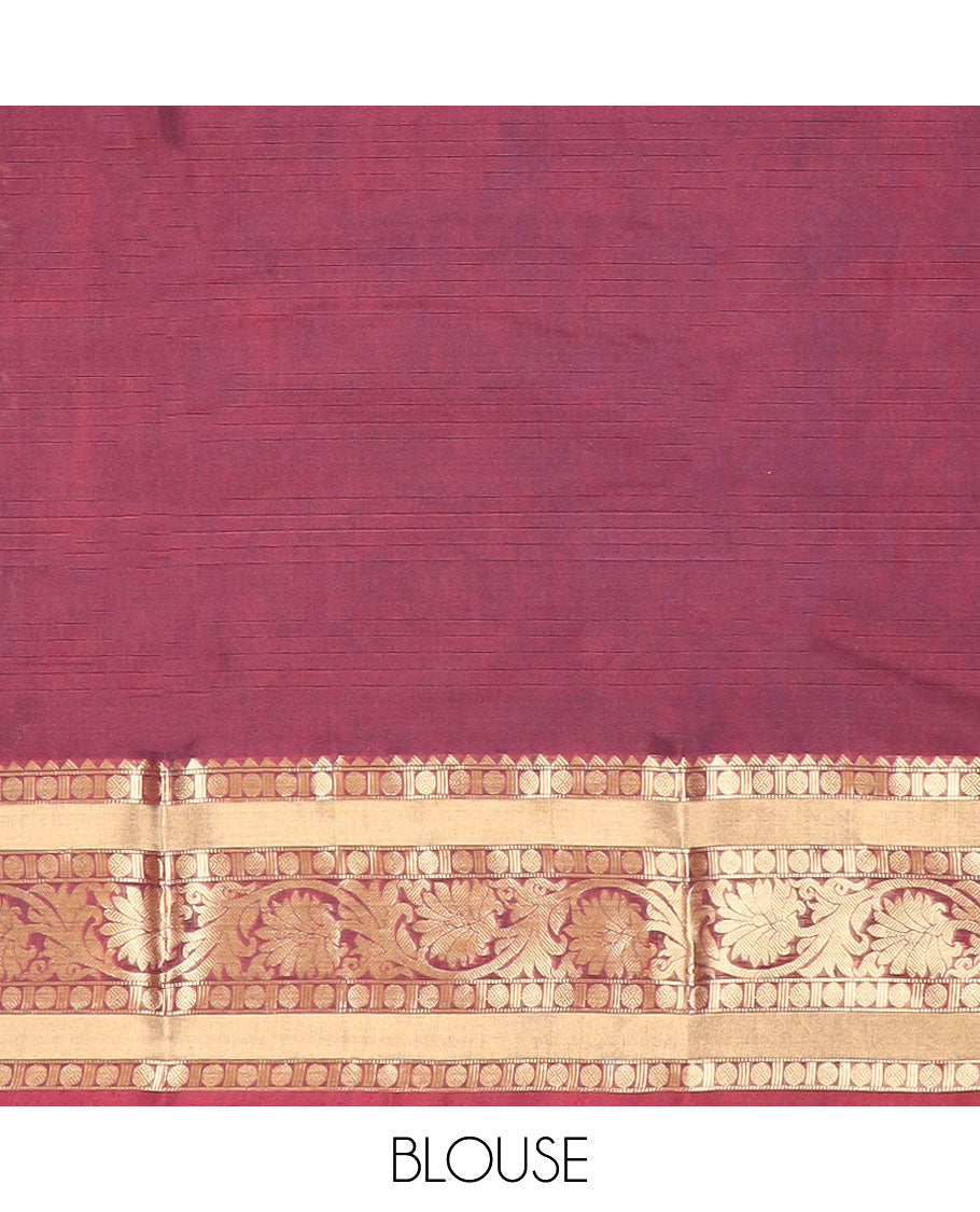 Sea blue motifs silk cotton saree with contrast zari design border & paisley design pallu
