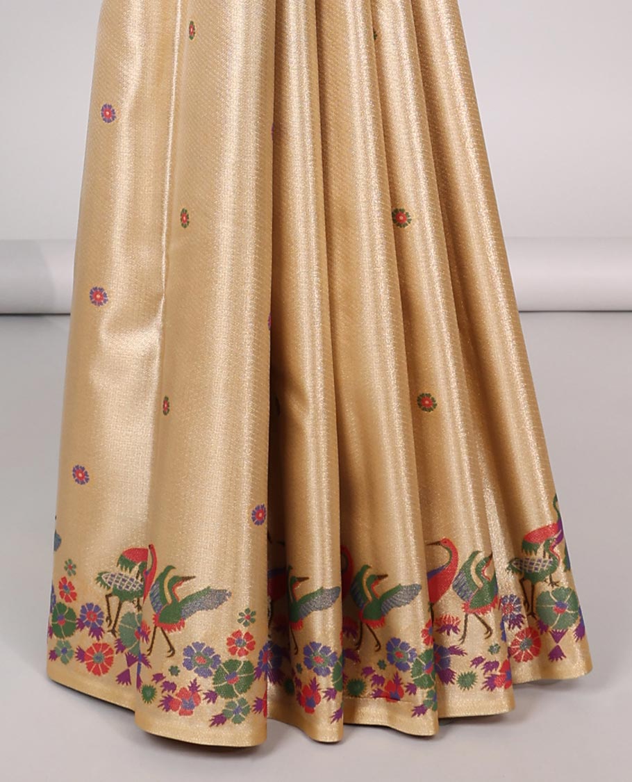 Sandal motifs semi banaras tissue saree with self swan design border & intricate zari design pallu