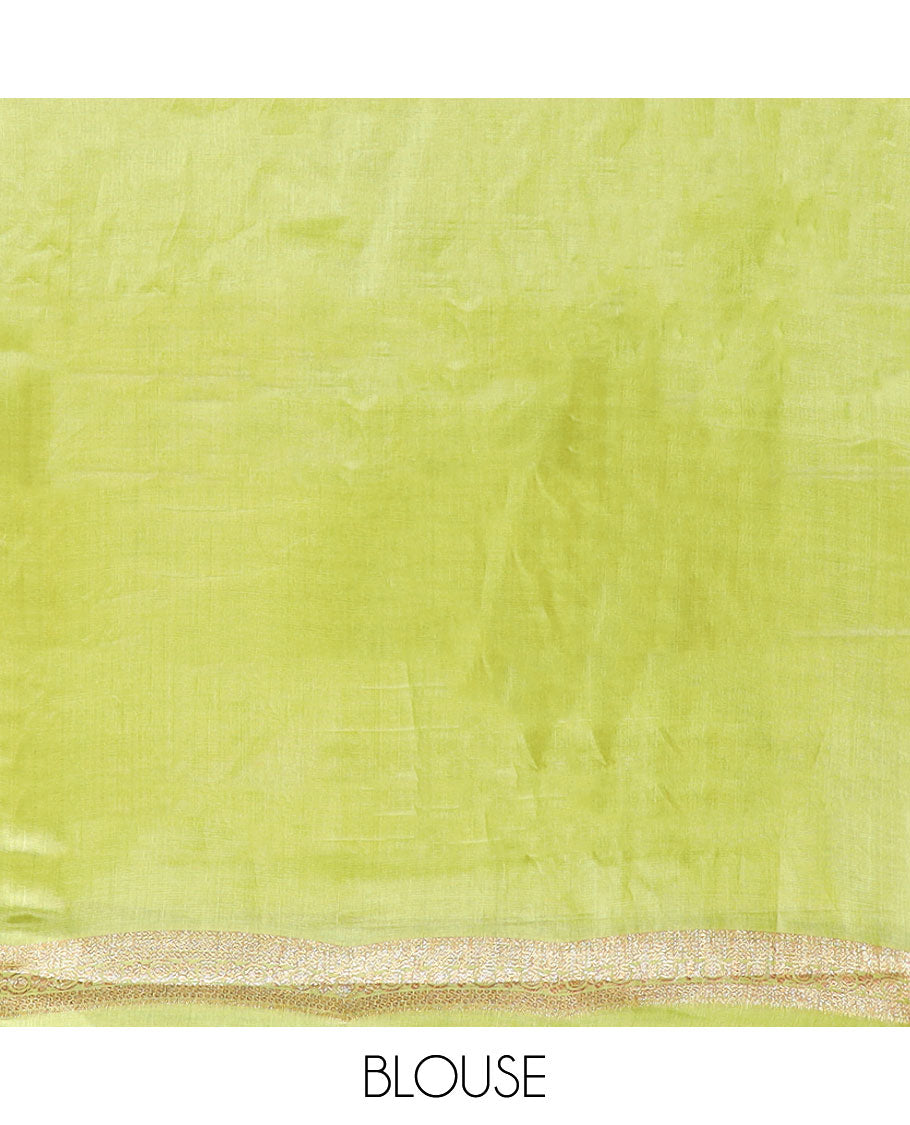 Green abstract design tussar silk saree with self zari design border & floral design pallu