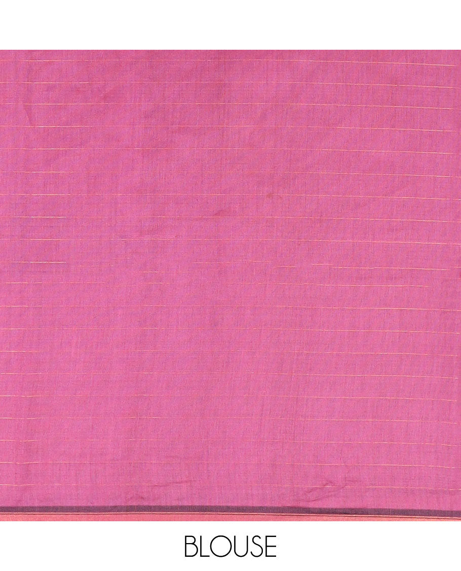 Mustard checked tussar silk saree, zari border & contrast striped pallu