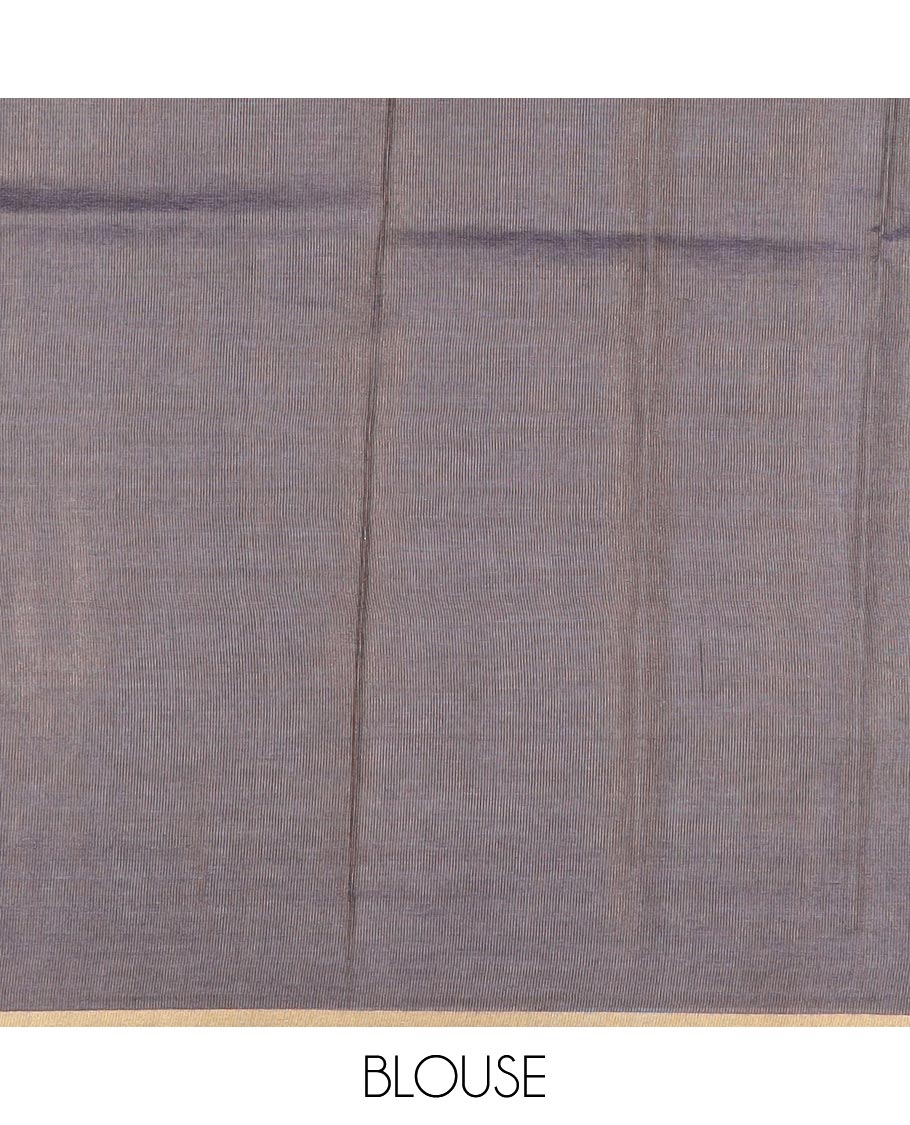 Borderless metallic blue sparsely striped tussar silk saree, striped pallu