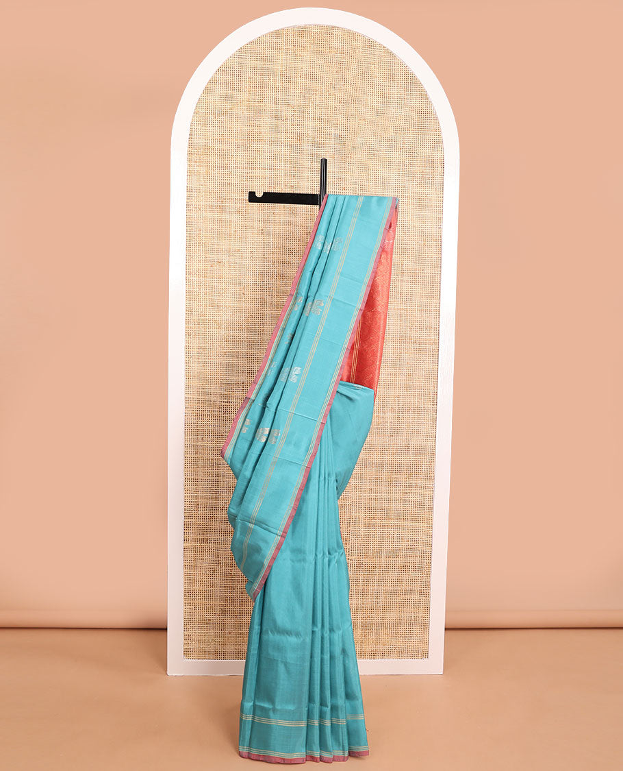 Light blue floral design uppada saree with self striped border & floral design pallu
