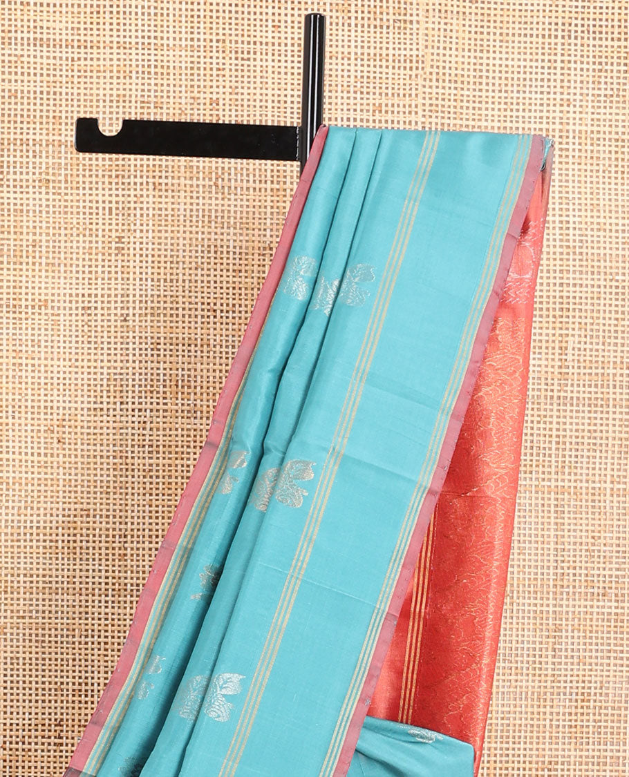 Light blue floral design uppada saree with self striped border & floral design pallu