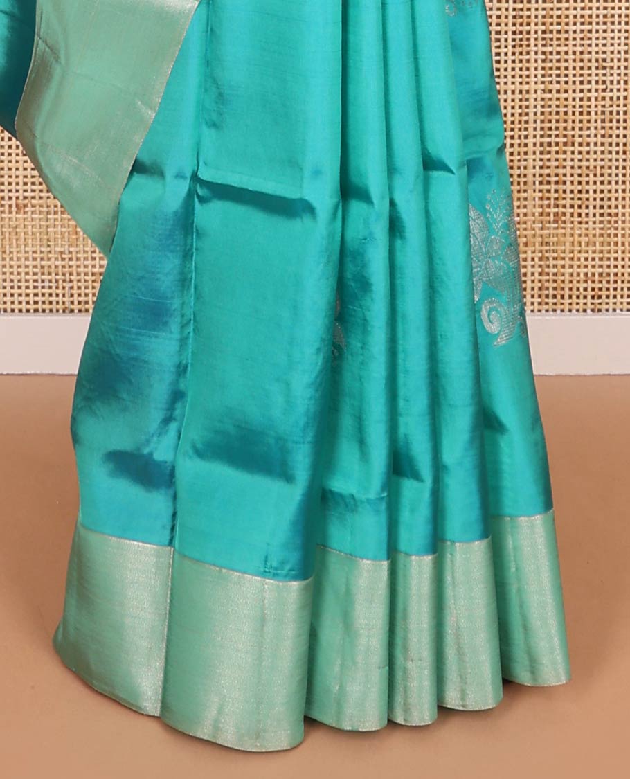 Light blue floral design uppada saree with self zari border & ogee, paisley design pallu