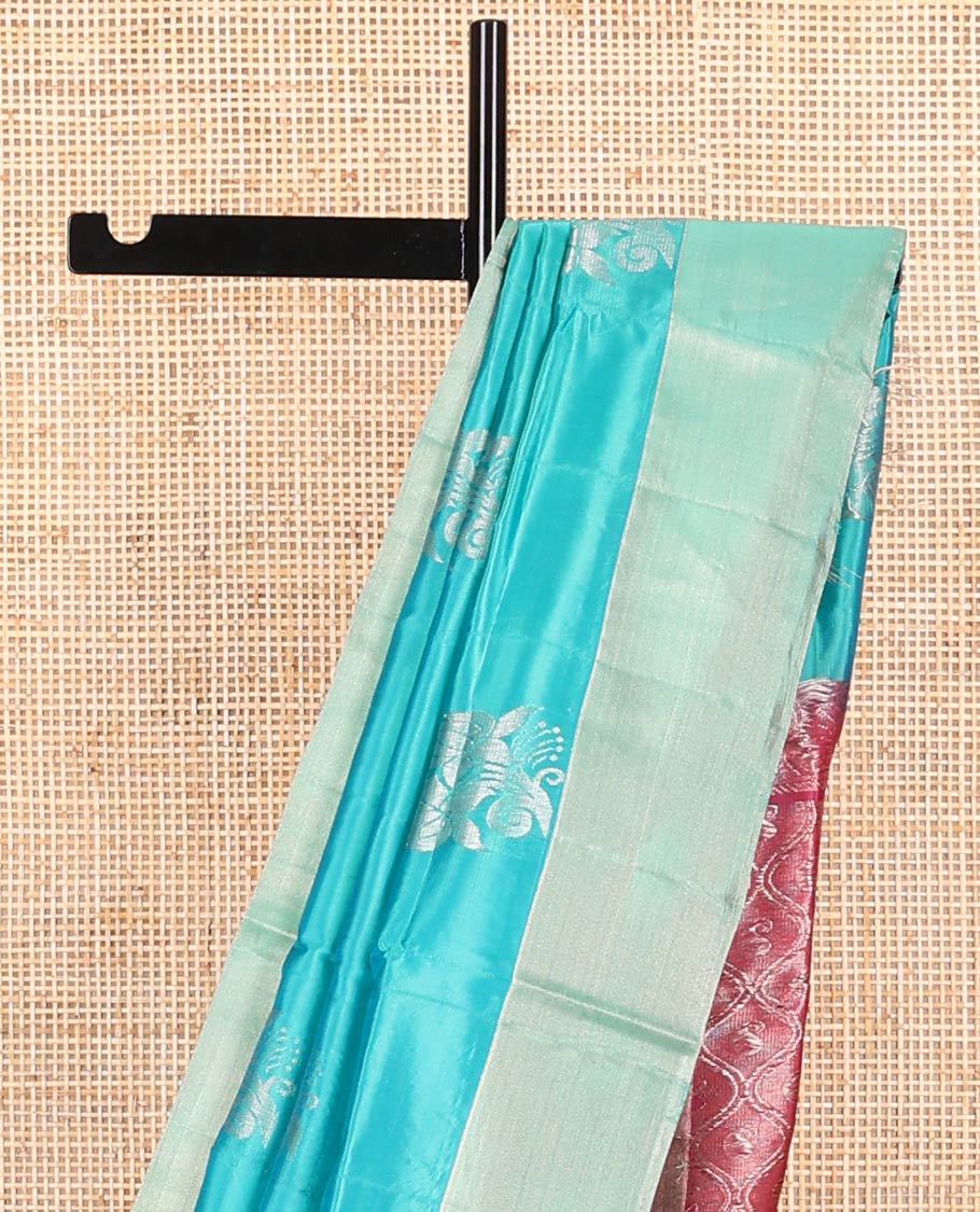 Light blue floral design uppada saree with self zari border & ogee, paisley design pallu