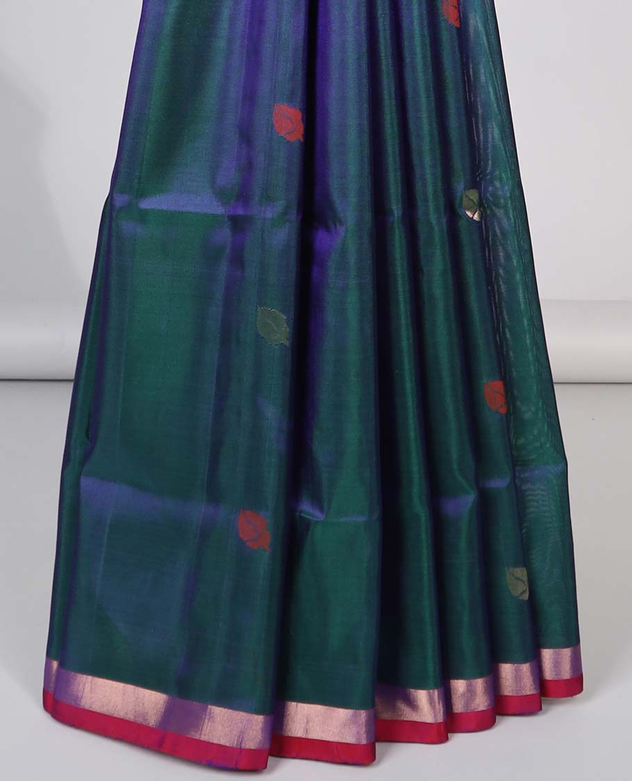 Dark Blue motifs uppada silk saree with contrast zari border & floral vine design pallu