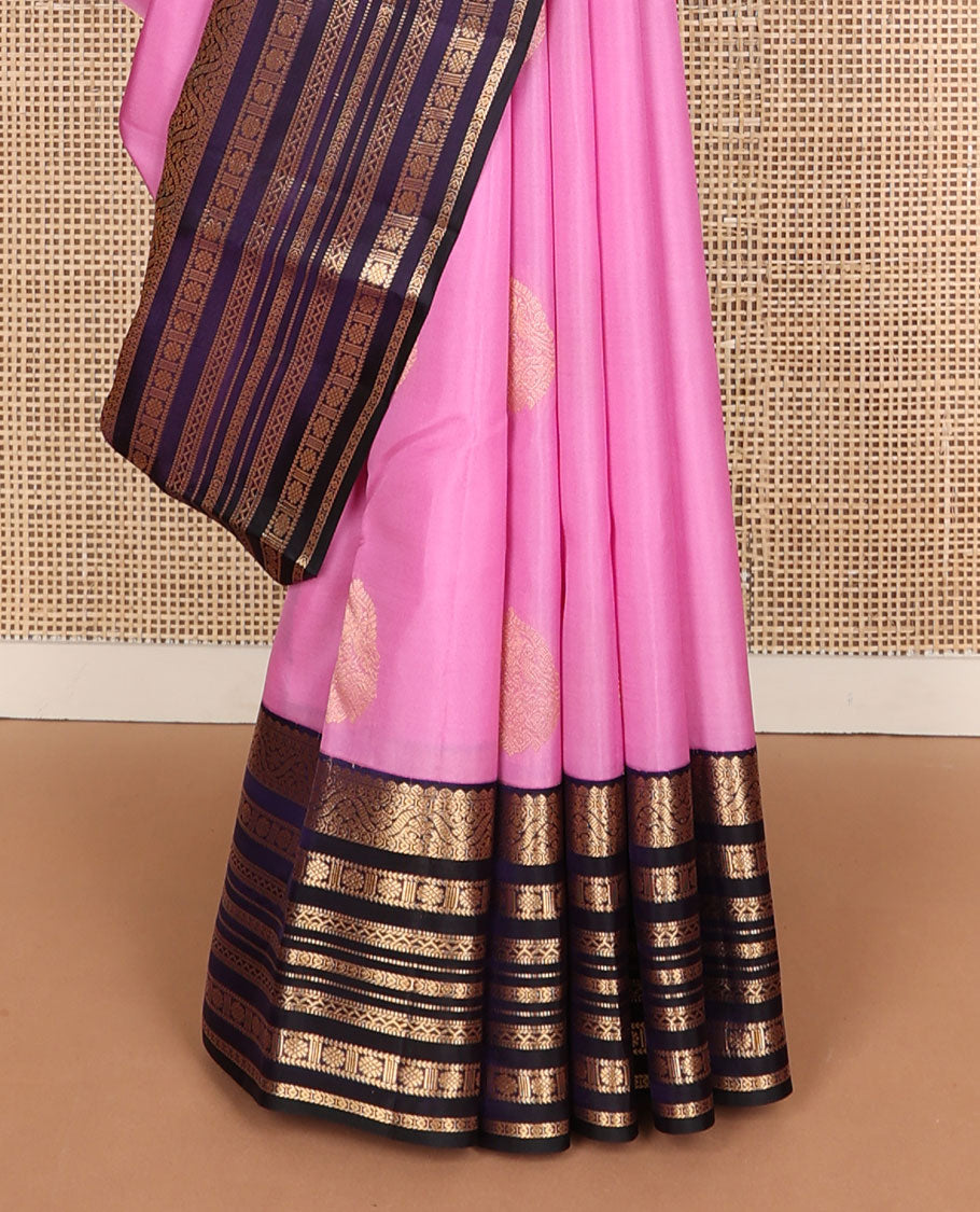 Light pink buttas vasundhara elite silk saree with contrast zari design border & argyle design pallu