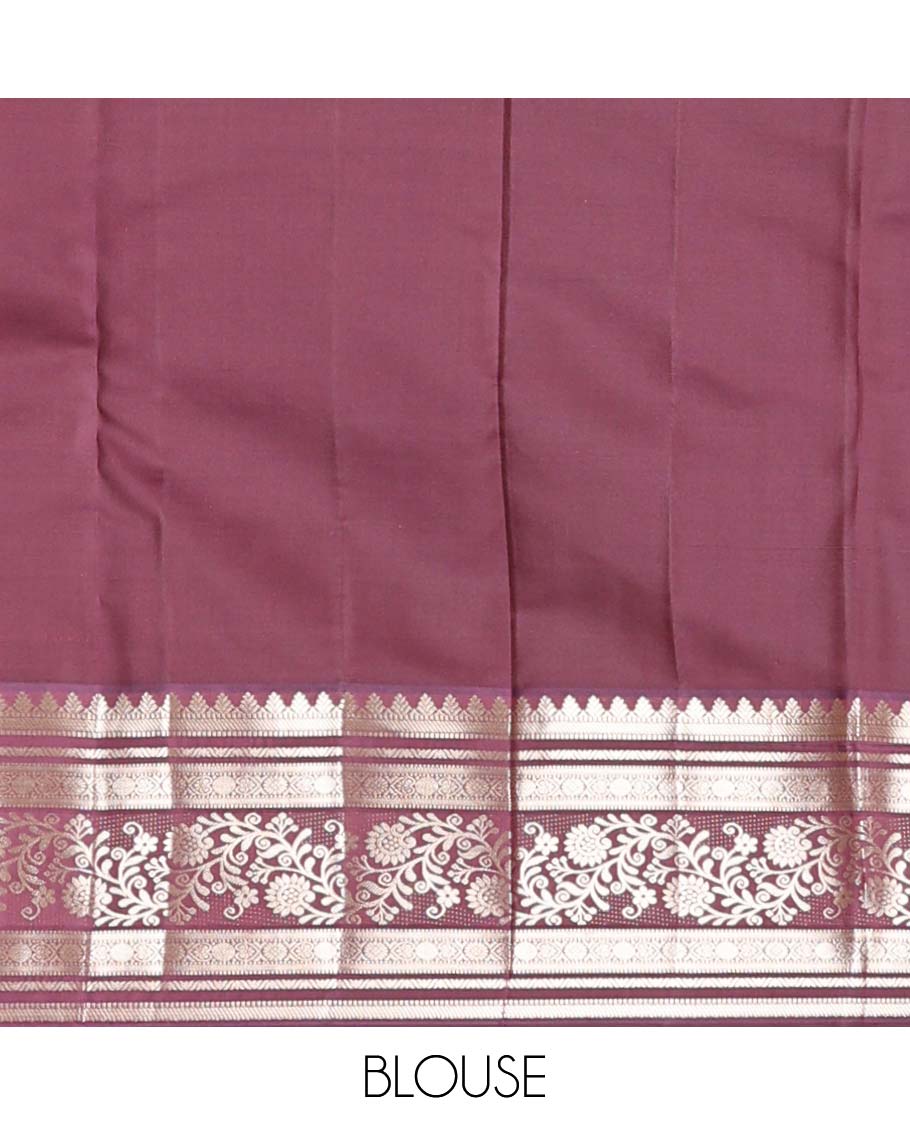 Blue floral buttas Vasundhara silk mix saree, contrast border of thilakam,banaras,muthu,kamalam,jada nagam & kodi visiry & chevron pallu