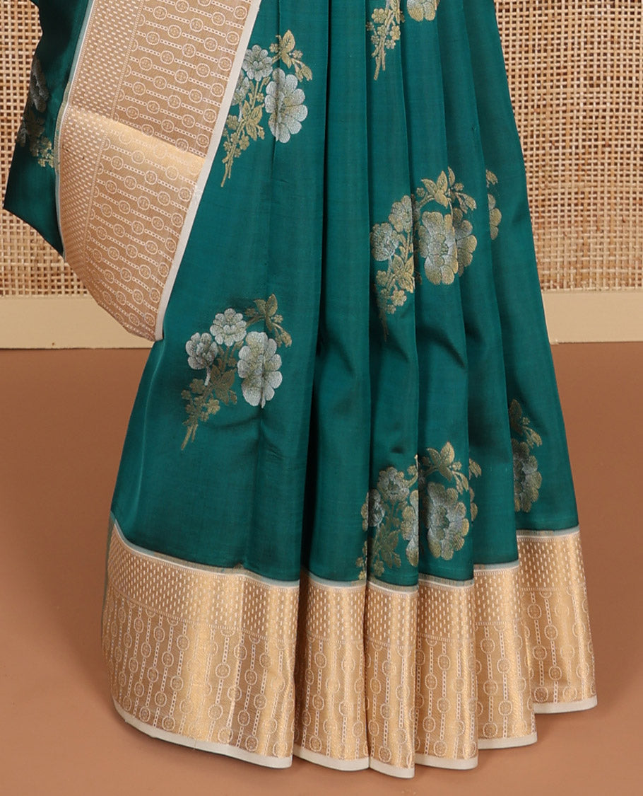 Green floral buttas vasundhara elite silk saree with contrast zari design border & intricate zari design pallu