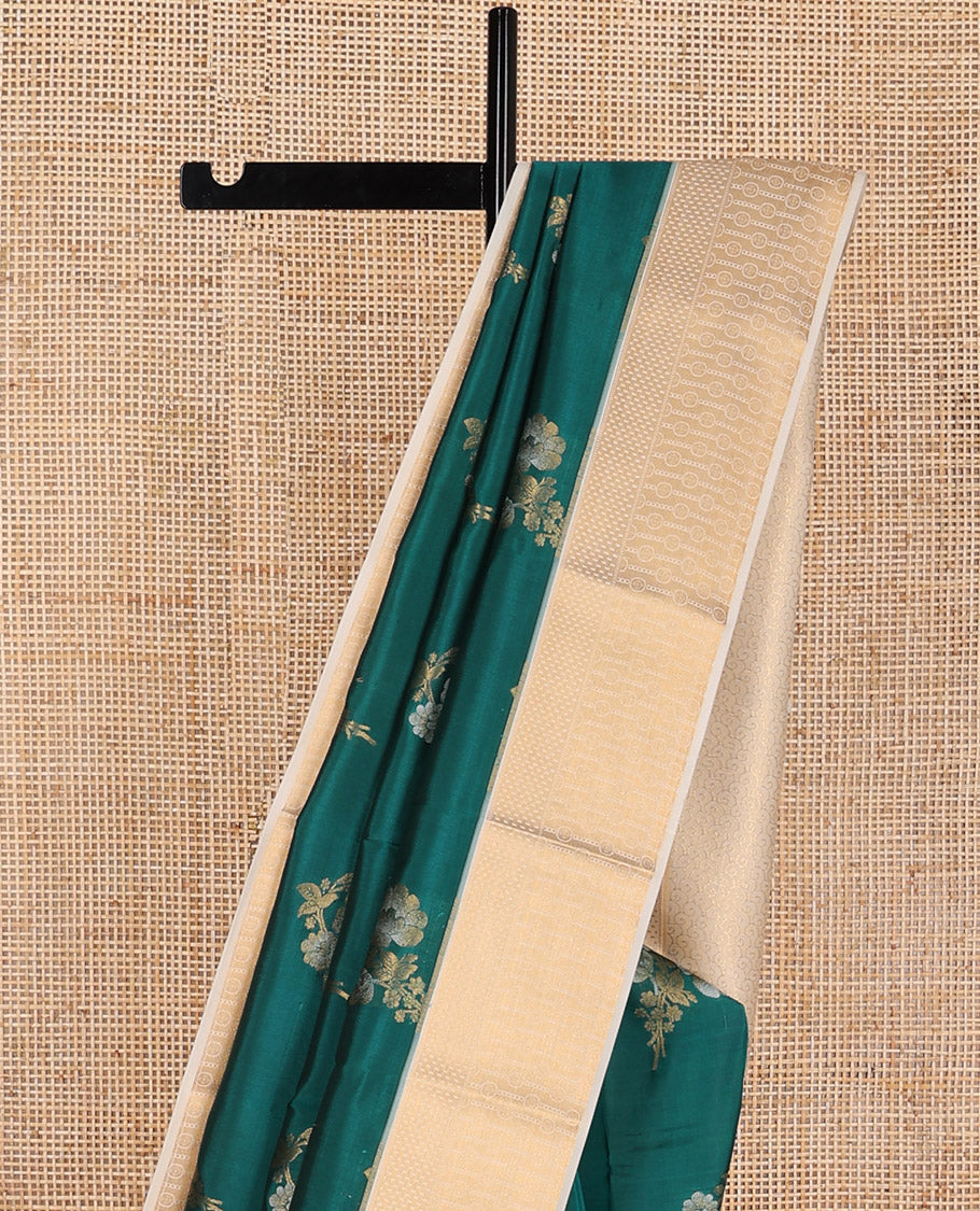 Green floral buttas vasundhara elite silk saree with contrast zari design border & intricate zari design pallu
