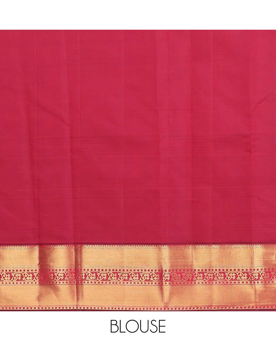 Blue zari buttas and striped Vasundhara silk mix saree, contrast border of thilakam mokku, mayil kann, paisa and paithani-style zari designs, and thilakam steeped pallu