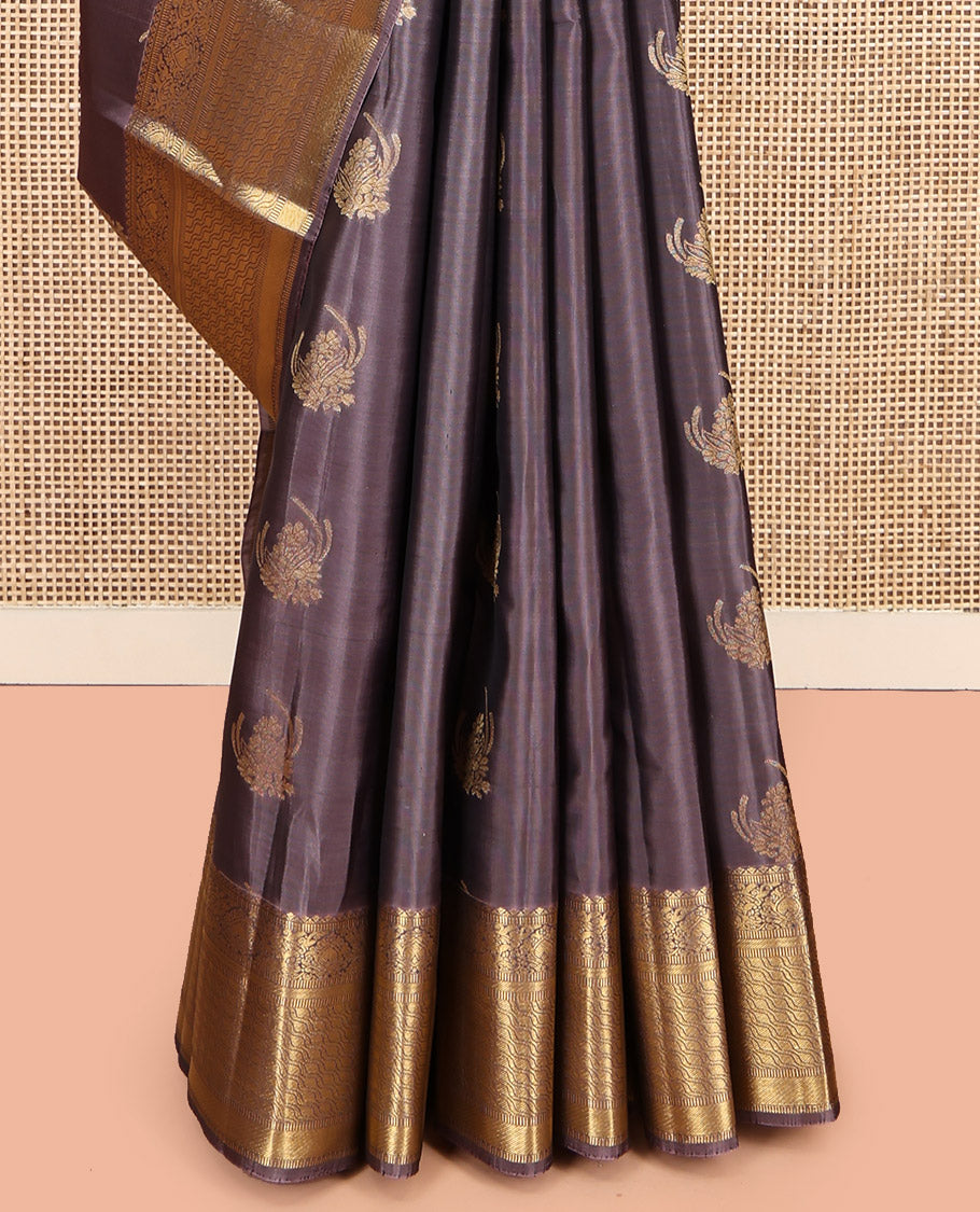 Grey Vasundhara Lite Silk Mix Saree, Adorned with Zari Buttas, Highlighted by Traditional Zari Border, Intricate Pallu, and Matching Blouse